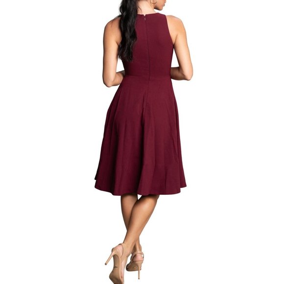DRESS THE POPULATION Catalina Fit & Flare Dress Dark Magenta Large (8-10) - Picture 2 of 9